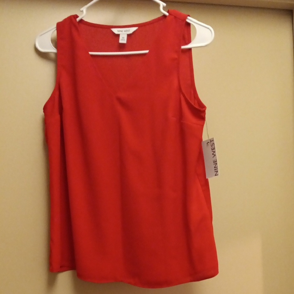 NWT Nine West Red V-neck Sleeveless Blouse, Size XS